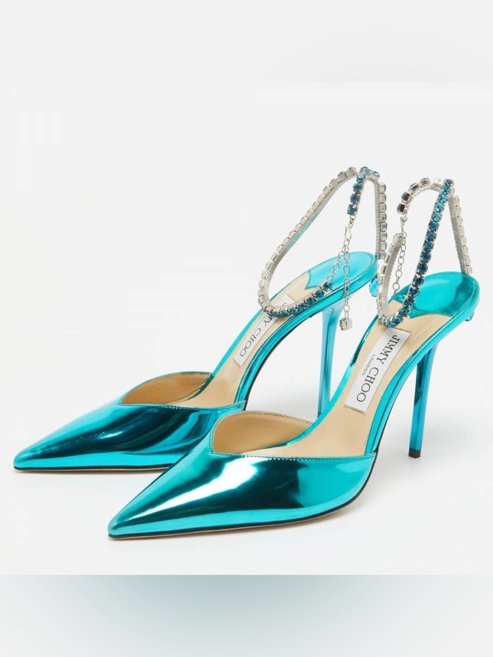 Jimmy Choo Metallic Turquoise Slingback Pointed-Toe Pumps